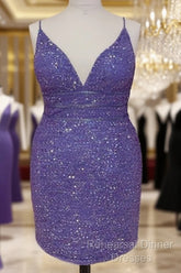 Short Light Purple Plus Size Sequin Bodycon Dress